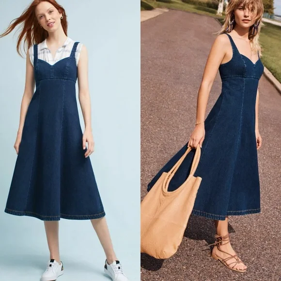 anthropologie holding horses denim dress NWT 2 Anthropologie Pieced Denim Dress by Holding Horses, Flattering & Unique